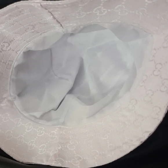 Double G White Bucket Hat with Red and Green Stripe - Picture 3 of 3